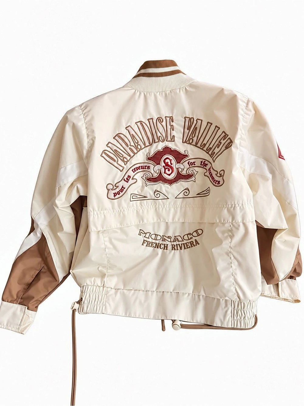 Embroidered Bomber Jacket in Cream & Brown Like New